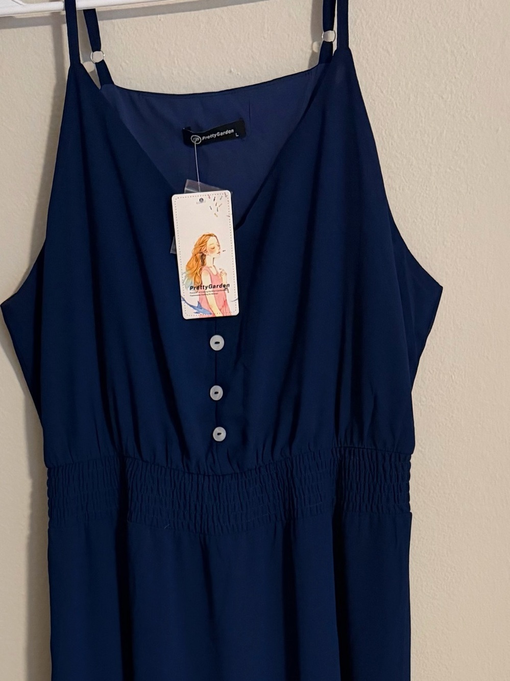Navy Maxi Dress with Smocked Waist -Large